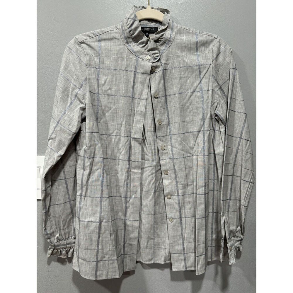 LAFAYETTE 148 New York Kelly Windowpane Wool Blend Blouse Size XS - Picture 1 of 6